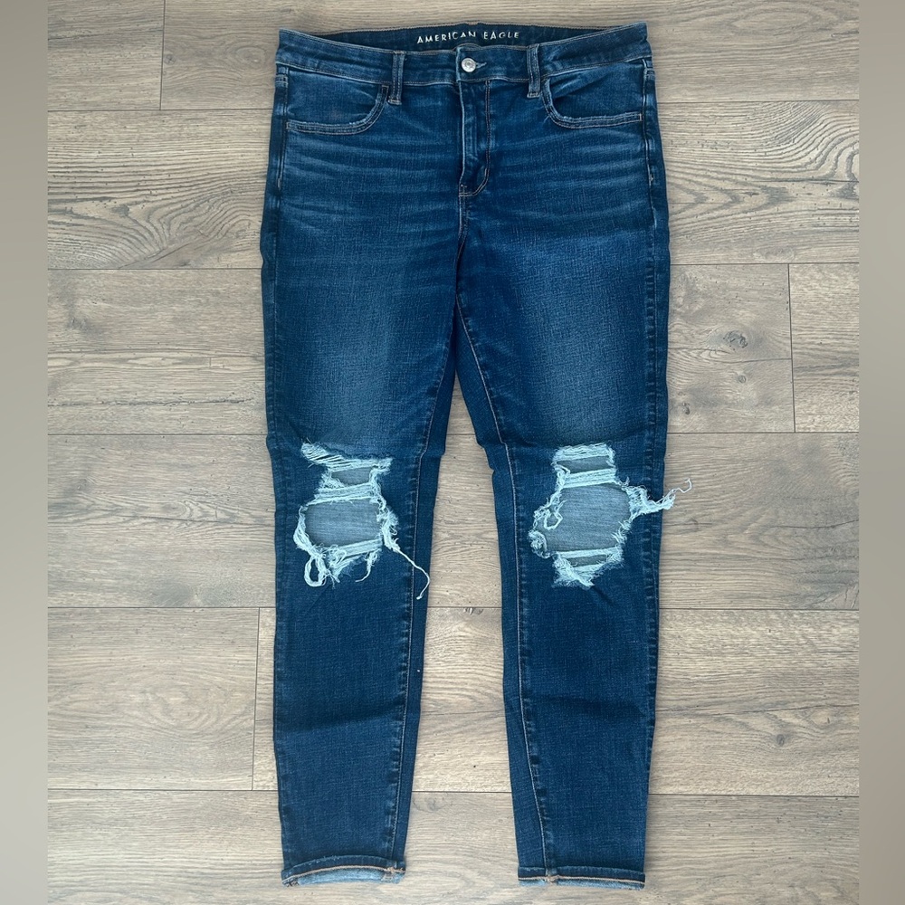 American Eagle Outfitters Dark Blue Distressed Jeans
